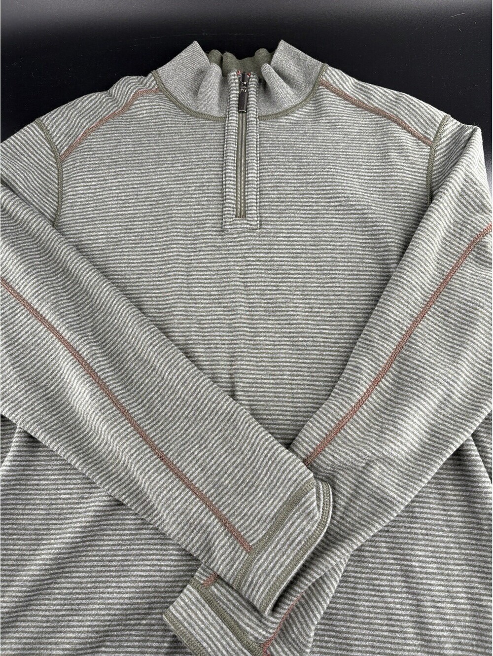 Tommy Bahama Reversible Quarter Zip Pullover Men's L Olive Striped